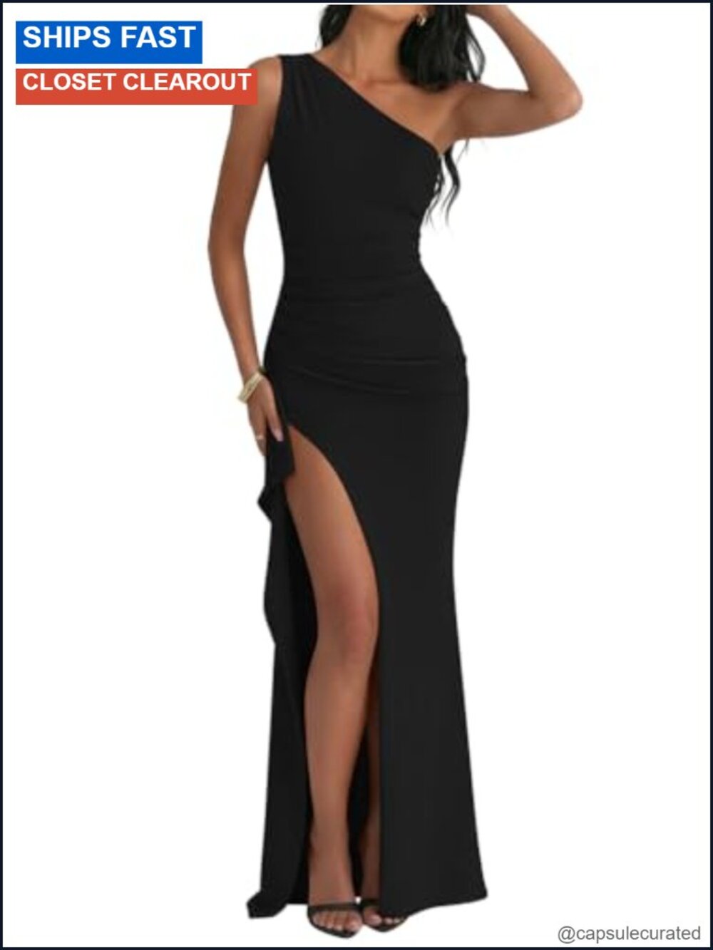 One Shoulder Sleeveless High Split Long Formal Evening Dress